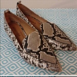 Jeffrey Campbell leather snakeskin loafers shoes wood round heels